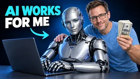 AI thumbnail: a robot earning money, "AI works for me"