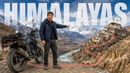 Travel vlog thumbnail: a motorcycle trip in the Himalayas