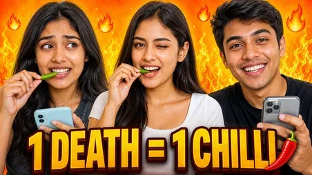 Chilli eating challenge thumbnail with three friends